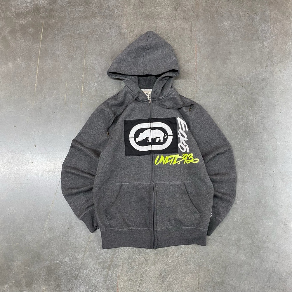 Ecko Unltd Zip Up Hoodie Gray Graphic EST 1993 Y2K Men’s XS